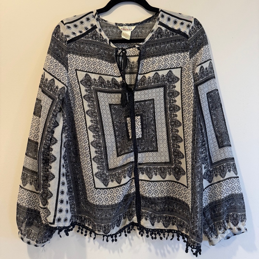 Sheer Bohemian Black and White Blouse
